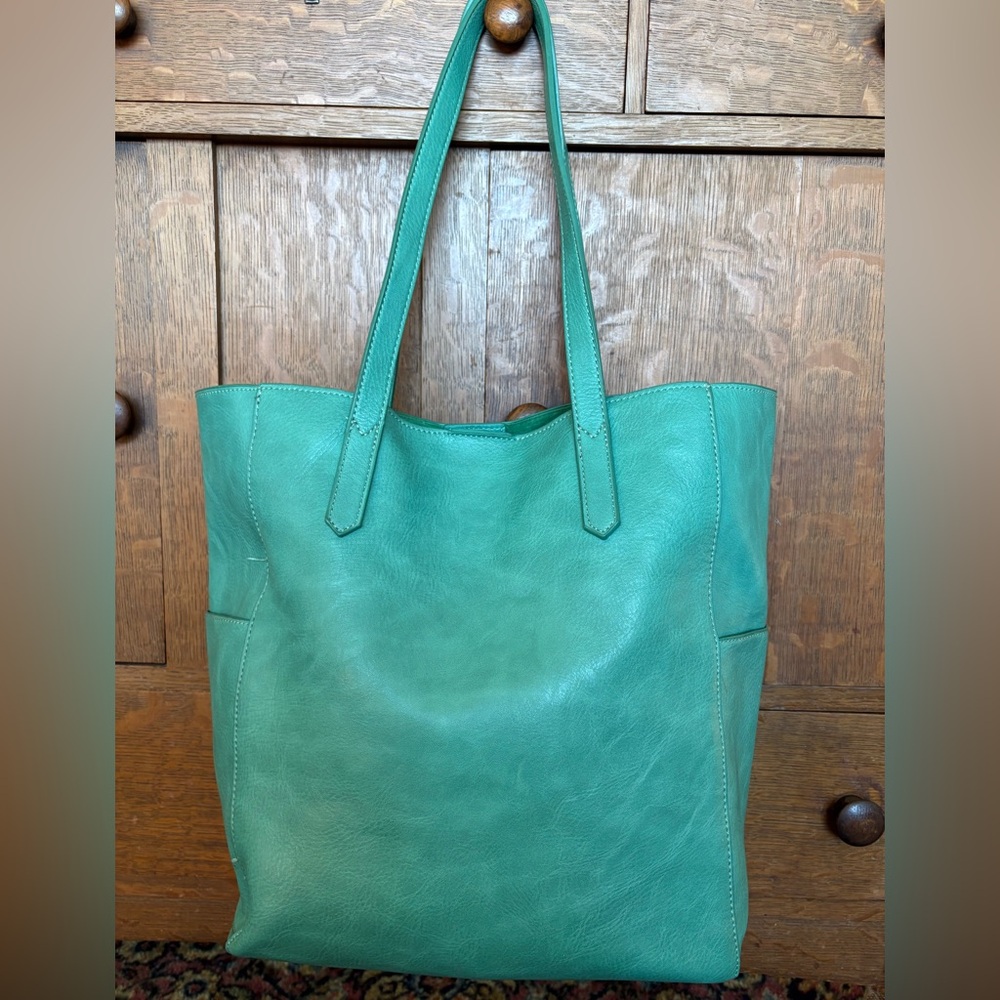 Joy Susan Green Leather Tote Snap Top